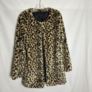 LOVE TREE Faux Fur Leopard Collarless‎ Fuzzy Winter Coat | Sz LG
